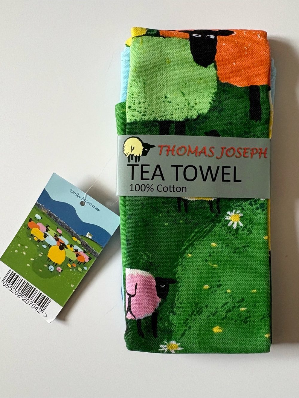 Thomas Joseph Tea Towel Dolly Mixtures Whimsical Colorful Sheep 100% Cotton NWT
